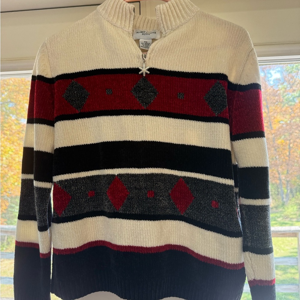 Alfred Dunner Cream and Red Knit Sweater